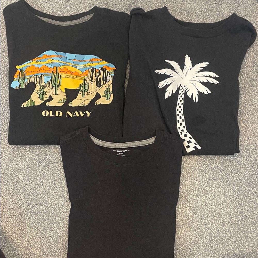 Old Navy Black T-Shirt Trio with Graphic Designs